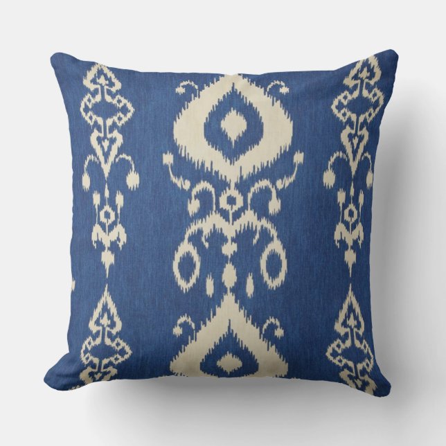Coussin d'accent bleu Ikat de la marine (Recto)