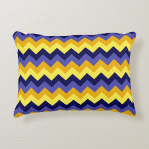 Coussin d'accent bleu jaune or Chevrons