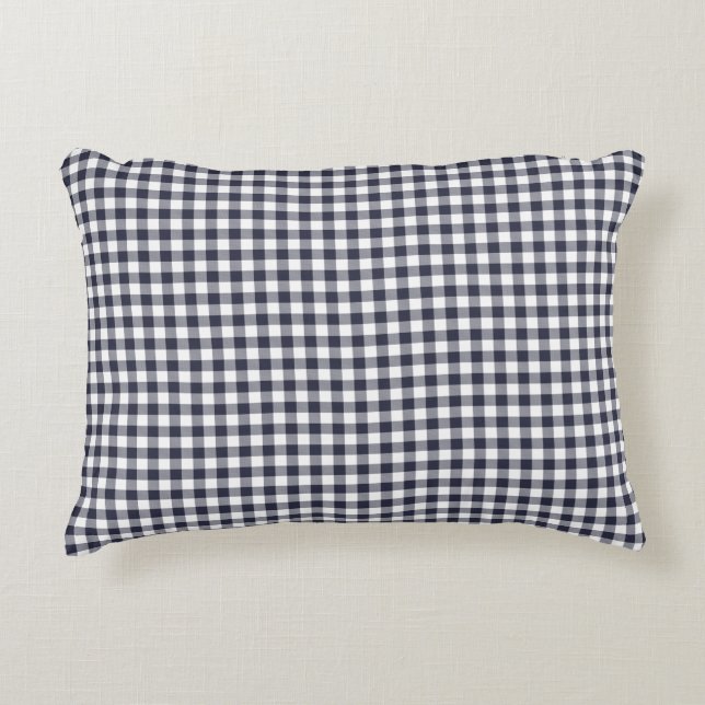 Coussin d'accent de motif de guingan de bleu (Devant)