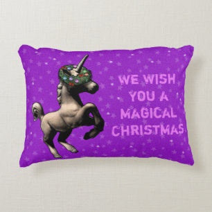 Coussin d'accent de Noël "de licorne de vacances"