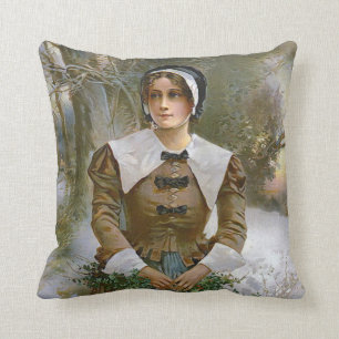 Coussin d'accent de thanksgiving de jeune femme de