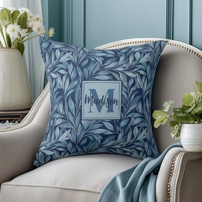 Coussin d'accent du monogramme du patrimoine bleu (Créateur téléchargé)