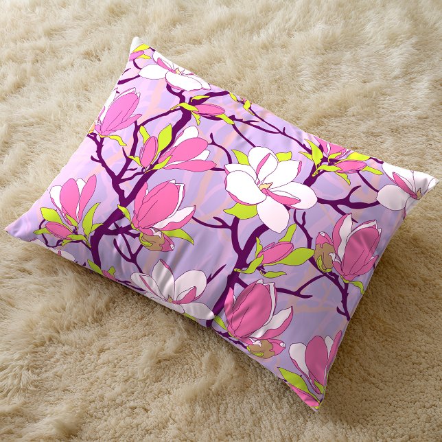 Coussin d'accent Magnolia en floraison (Blooming Magnolia Lilac Flower Accent Pillow)