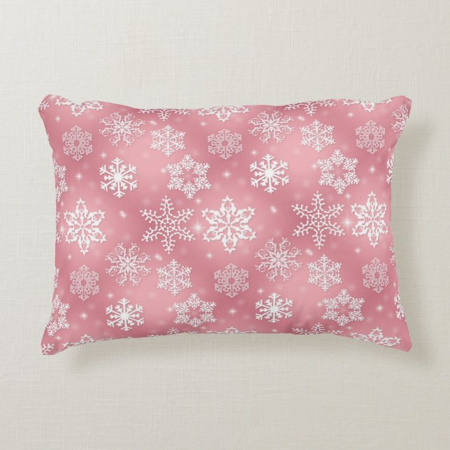 Coussin d'accent motif Pink Snowflake (Devant)