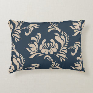 Coussin d'accent noir et tan Damask