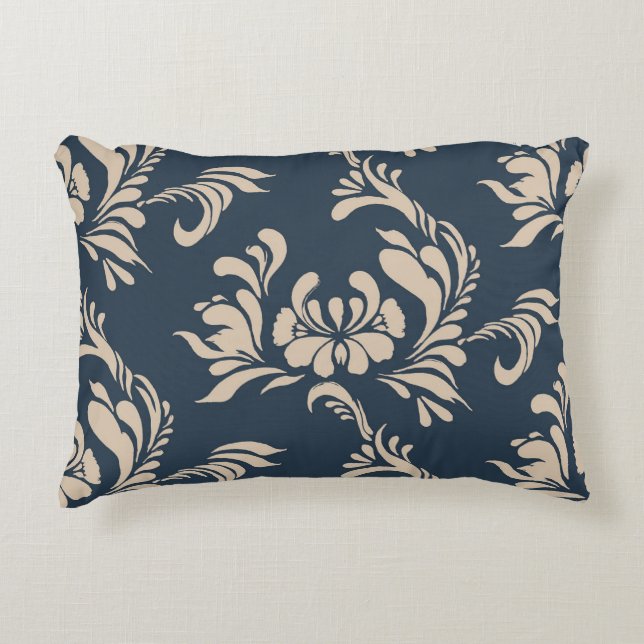 Coussin d'accent noir et tan Damask (Devant)