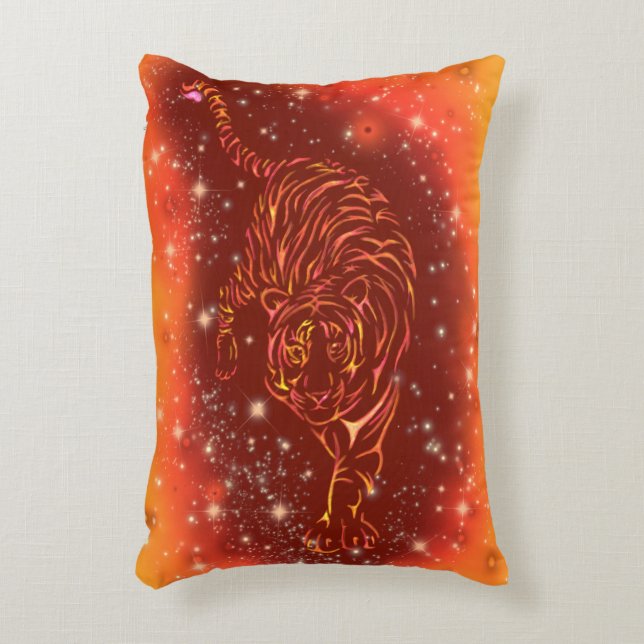 Coussin D'Accent Tiger Courant Dans La Nuit Étince (Devant(Vertical))