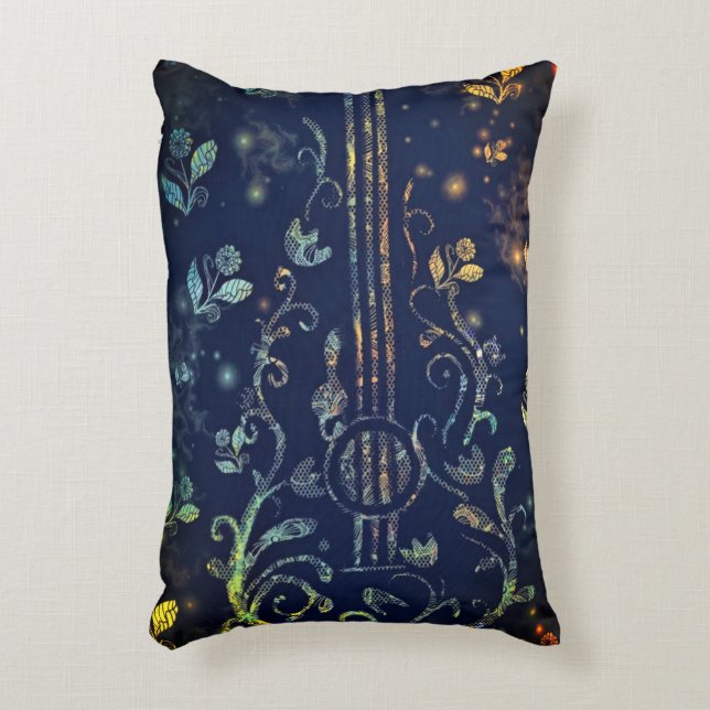 Coussin d'accents de guitare à fleurs (Devant(Vertical))