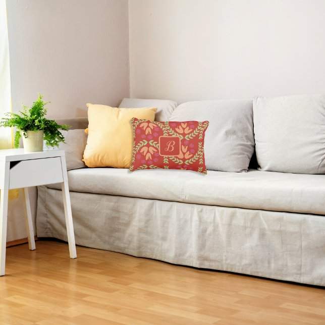 Coussin d'accents de monogramme rétro (Personalized Monogram Retro Flower Throw Pillow)