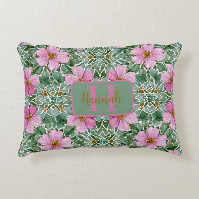 Coussin d'accents de mosaïque de jardin rose (Devant)