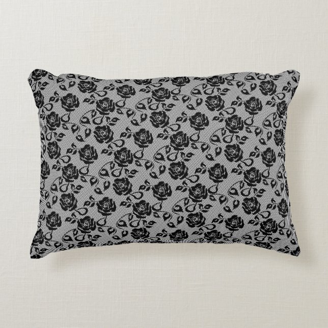 Coussin d'accents de pêche Faux Black Lace Rose (Devant)