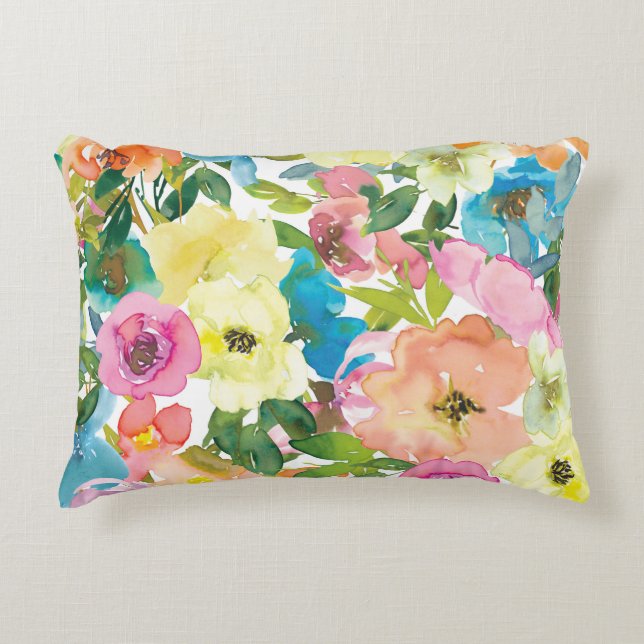 Coussin d'accents floraux aquarelle (Devant)