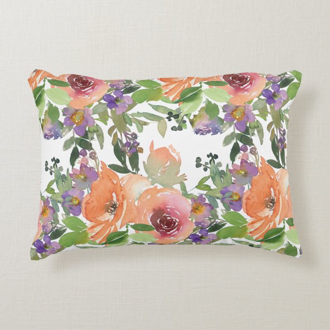 Coussin d'accents floraux aquarelle (Devant)
