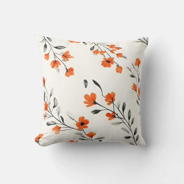 Coussin d'accents floraux gras orange et gris (Recto)