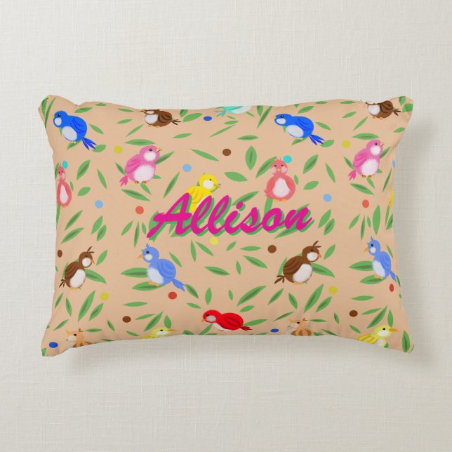 Coussin d'accents Motif aux oiseaux mignons (Devant)