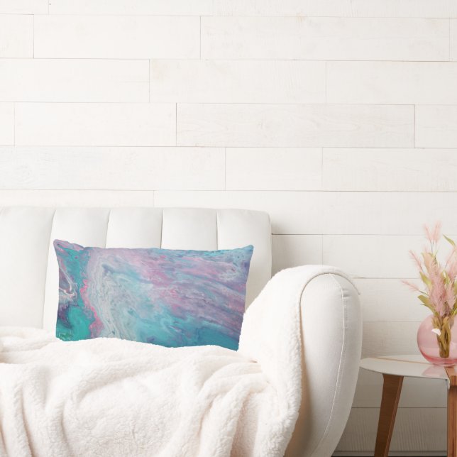 Coussin d'accents rose bleu Abstrait Fluid Art (Canapé)