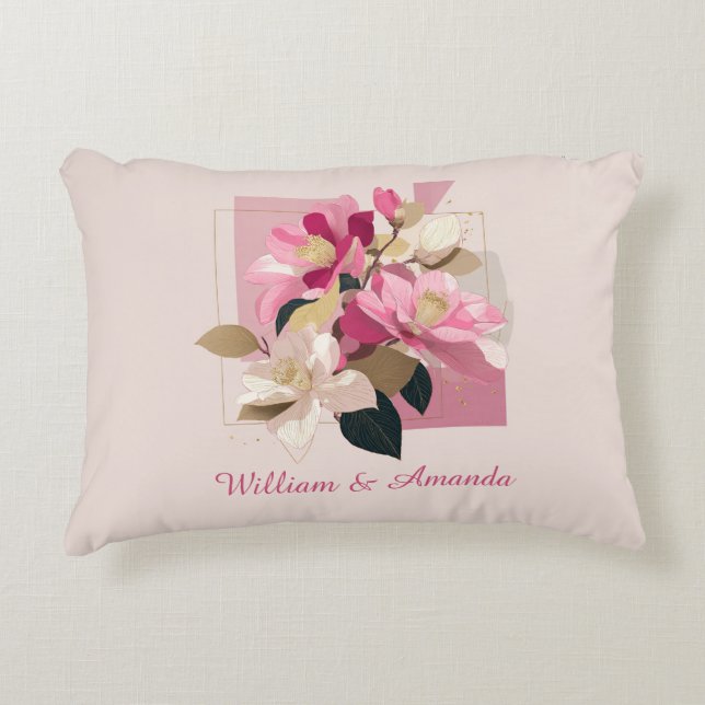 Coussin d'accentuation des fleurs de Camellia rose (Devant)