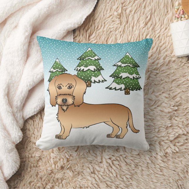 Coussin Dachshund à poil dur blé dans une forêt hivernale (Couverture)