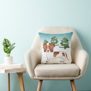 Coussin Dachshund à poil lisse pied rouge - Forêt d'hiver