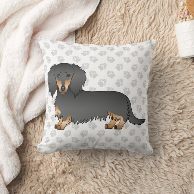 Coussin Dachshund à poil long noir et feu, chien de dessin (Couverture)