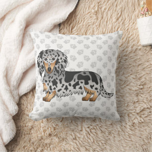 Coussin Dachshund à poil long noir et tan panaché & pattes