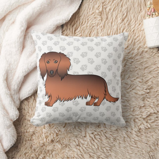 Coussin Dachshund à poil long rouge sable dessin animé de  (Couverture)