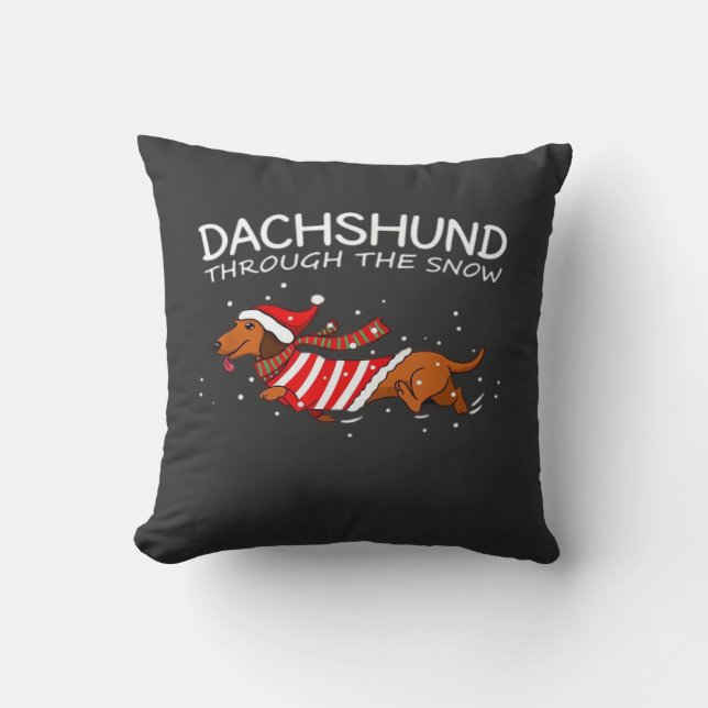 Coussin Dachshund à travers la neige drôle de chien Noël C (Recto)
