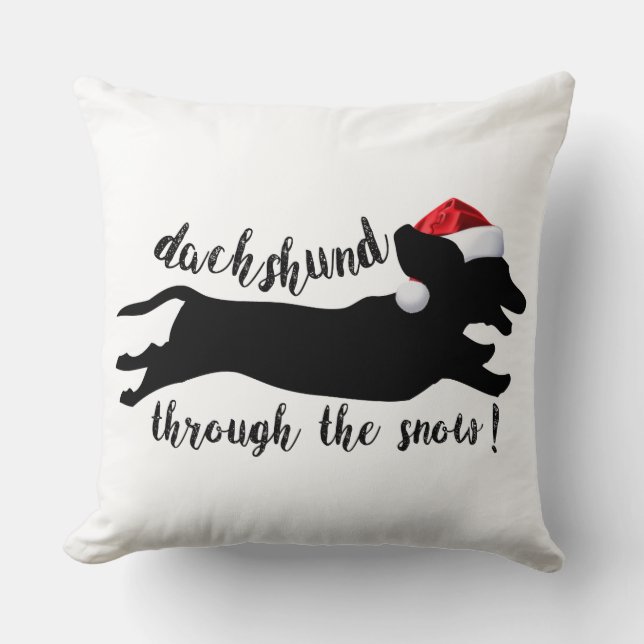 Coussin Dachshund à travers la neige Fêtes de Noël (Recto)