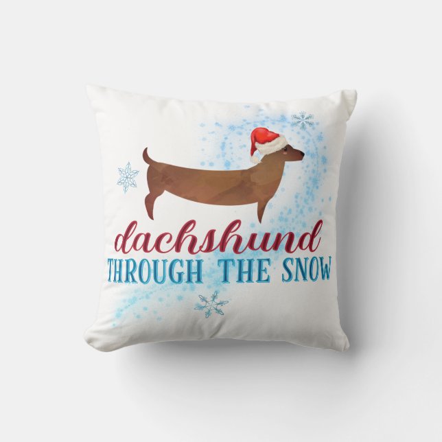 Coussin Dachshund à travers la neige Père Noël Chien Noël (Recto)