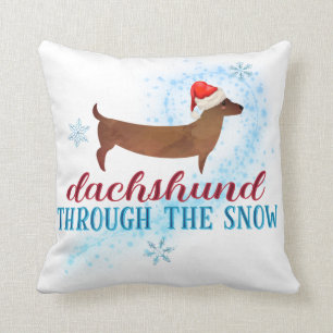 Coussin Dachshund à travers la neige Père Noël Chien Noël
