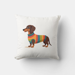 Coussin Dachshund au pull vintage arc-en-ciel Chien long m