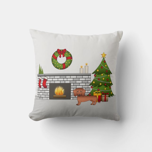 Coussin Dachshund aux cheveux courts rouges Chien mignon - (Recto)