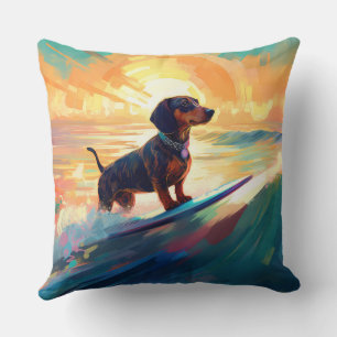 Coussin Dachshund Beach Surf Peinture