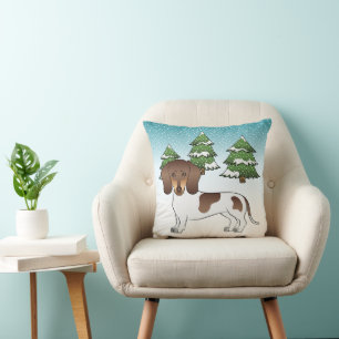 Coussin Dachshund Brun Et Tan Pied À Poils Courts En Hiver