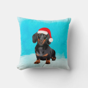 Coussin Dachshund Chien dans le Casquette de Noël de neige