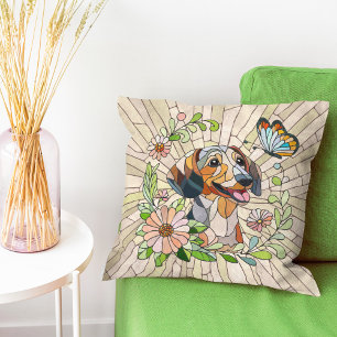Coussin Dachshund chien - Doxie -mosaïque colorée