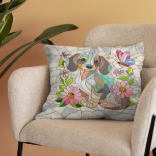 Coussin Dachshund chien - Doxie -mosaïque colorée