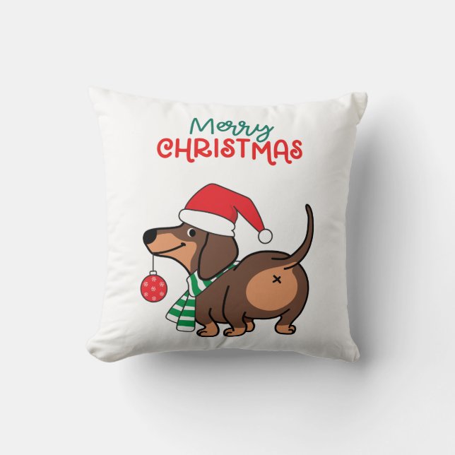 Coussin Dachshund Chien mignonne Joyeux Noël (Recto)