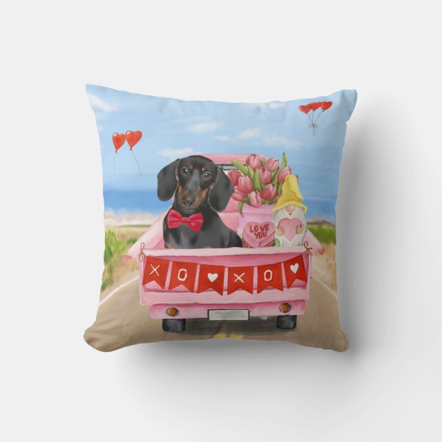 Coussin Dachshund Chien Saint-Valentin Camion Cœurs (Recto)