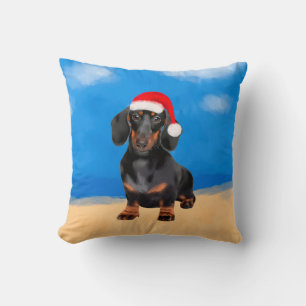 Coussin Dachshund Chien Sur La Plage Casquette De Noël