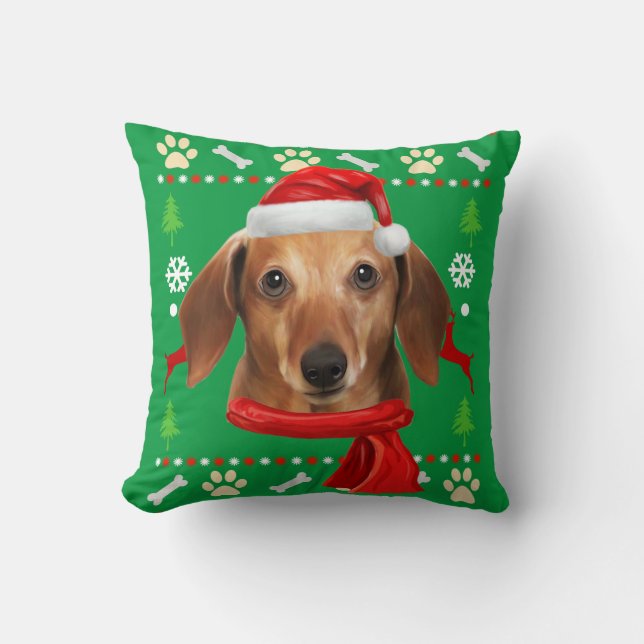 Coussin Dachshund Chien Vilain Noël (Recto)