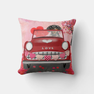Coussin Dachshund Chien voiture avec les coeurs Valentine'