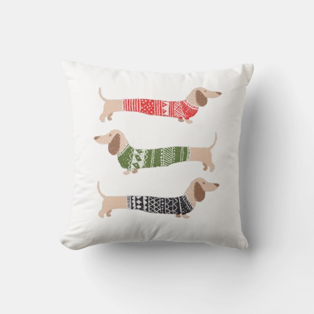 Coussin Dachshund chiens saucisses Sweater de Noël vacance (Recto)