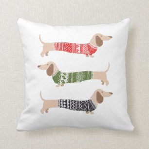 Coussin Dachshund chiens saucisses Sweater de Noël vacance