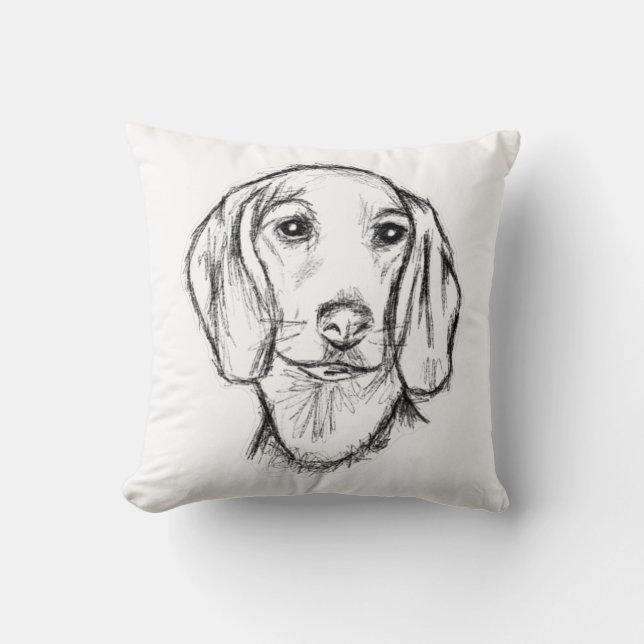 Coussin dachshund chiot chien noir blanc dessin simple art (Recto)