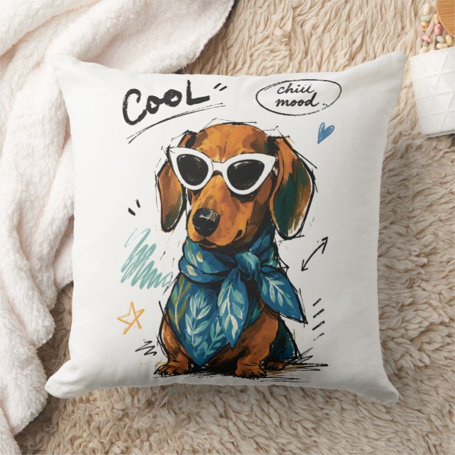 Coussin Dachshund Cool et Détendu avec Lunettes de Soleil (Couverture)