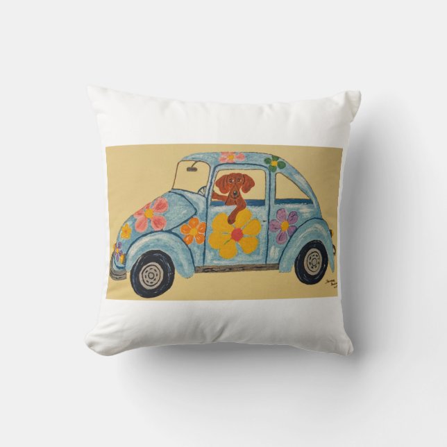 Coussin Dachshund dans une voiture hippie (Recto)