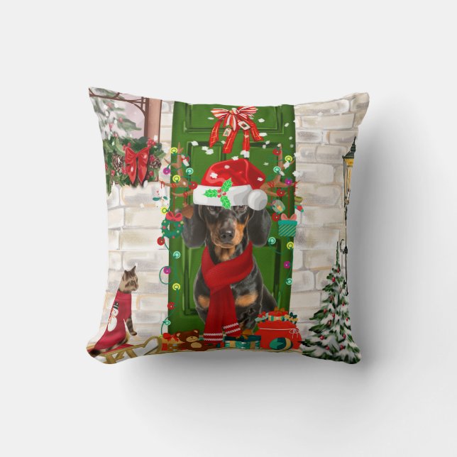 Coussin Dachshund Dog Christmas  (Recto)