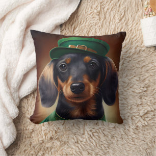 Coussin Dachshund Dog en tenue de la Saint Patrick