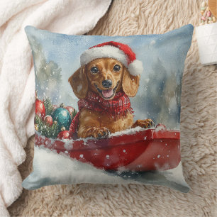 Coussin Dachshund en traîneau 'Laissez tomber la neige' No